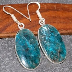 Blue Apatite Gemstone 925 Sterling Silver Drop Dangle Earrings